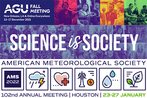 AGU 2021 and AMS 2022 logos